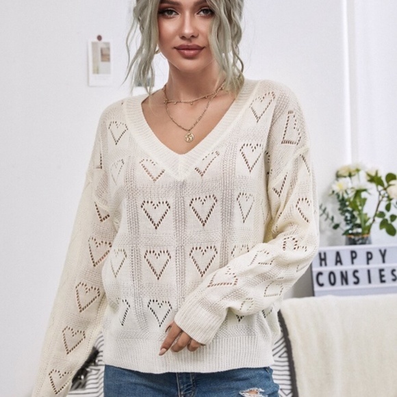 vneck boho vday heart print sweater BEIGE - Picture 6 of 7